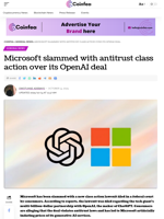 Microsoft slammed with antitrust class action over its OpenAI deal - Coinfea