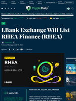 LBank Exchange Will List RHEA Finance (RHEA) - Crypto Daily