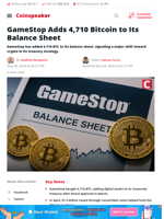 GameStop Adds 4,710 Bitcoin to Its Balance Sheet - Coinspeaker
