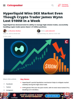 Hyperliquid Dominates DEX Market Despite $100M Loss