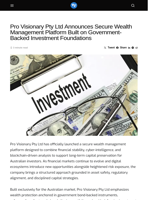 Pro Visionary Pty Ltd Announces Secure Wealth Management Platform Built on Government-Backed Investment Foundations - Visionary Financial