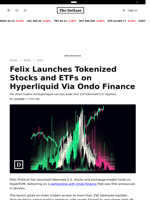 Felix Launches Tokenized Stocks and ETFs on Hyperliquid Via Ondo Finance - 