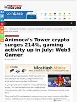 Animoca’s Tower crypto surges 214%, gaming activity up in July: Web3 Gamer - The Crypto News Wire