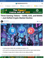 Three Gaming Tokens - SAND, AXS, and MANA - Just Defied Crypto Market Decline - TheNewsCrypto