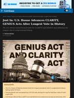 Just In: U.S. House Advances CLARITY, GENIUS Acts After Longest Vote in History