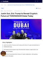 Justin Sun, Eric Trump to Reveal Crypto’s Future at TOKEN20249 Dubai Today
