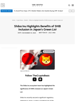 Shiba Inu Highlights Benefits of SHIB Inclusion in Japan’s Green List