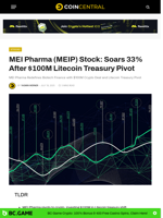 MEI Pharma (MEIP) Stock: Soars 33% After $100M Litecoin Treasury Pivot