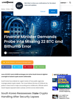 Finance Minister Demands Probe Into Missing 22 BTC and Bithumb Error | Live Bitcoin News