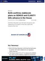 BofA confirms stablecoin plans as GENIUS and CLARITY bills advance in the House