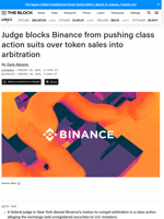 Judge blocks Binance from pushing class action suits over token sales into arbitration | The Block