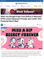 Wish You Bought Pepe Coin Before It Mooned? BTFD Coin’s Explosive Presale and 3,650% ROI Potential Won’t Wait - TheNewsCrypto