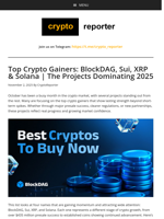 Top Crypto Gainers: BlockDAG, Sui, XRP & Solana | The Projects Dominating 2025