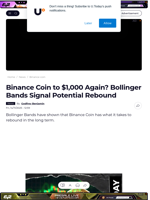 Binance Coin to $1,000 Again? Bollinger Bands Signal Potential Rebound - U.Today