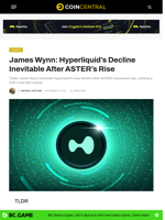 James Wynn: Hyperliquid’s Decline Inevitable After ASTER’s Rise - CoinCentral