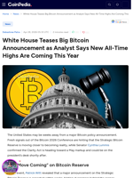 White House Teases Big Bitcoin Announcement as Analyst Says New All-Time Highs Are Coming This Year