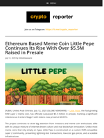 Ethereum Based Meme Coin Little Pepe Continues Its Rise With Over $5.5M Raised in Presale