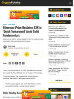 Ethereum Price Reclaims $3K in ‘Quick Turnaround’ Amid Solid Fundamentals