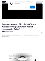 Samson Mow to Bitcoin HODLers: 'Coins Moving On-Chain Aren't Necessarily Sales' - U.Today