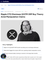 Ripple CTO Dismisses $237M XRP Buy Theory Amid Manipulation Claims