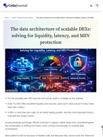 The data architecture of scalable DEXs: solving for liquidity, latency, and MEV protection - CoinJournal
