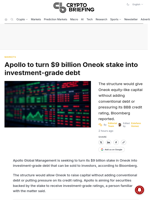Apollo to turn $9 billion Oneok stake into investment-grade debt