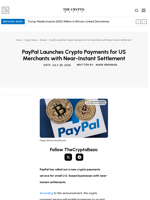 PayPal Launches Crypto Payments for US Merchants with Near-Instant Settlement