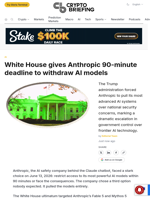 White House gives Anthropic 90-minute deadline to withdraw AI models