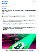 Why are Whales Moving Bitcoin to Binance? Weekly Whale Watch