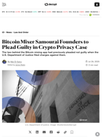 Bitcoin Mixer Samourai Founders to Plead Guilty in Crypto Privacy Case - Decrypt