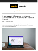 Kraken parent Payward to acquire European bank in push into traditional finance