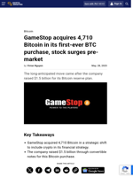 GameStop acquires 4,710 Bitcoin in its first-ever BTC purchase: SEC filing