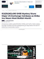 61,629,563,490 SHIB Mystery Stuns Major US Exchange Coinbase as Shiba Inu Nears Most Bullish Month - U.Today