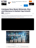 Coinbase Now Beats Nintendo, Dior and Siemens in Market Cap Growth