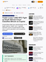 Trader Loses 1,680 BTC Fight as South African Court Classifies Bitcoin as Capital
