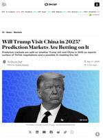 Will Trump Visit China in 2025? Prediction Markets Are Betting on It - Decrypt