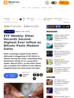 ETF Weekly: Ether Records Second-Highest Ever Inflow as Bitcoin Posts Modest Gains – Markets and Prices Bitcoin News