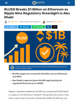 RLUSD Breaks $1 Billion on Ethereum and XRPL