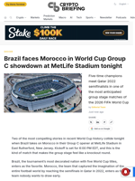 Brazil faces Morocco in World Cup Group C showdown at MetLife Stadium tonight