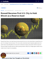 Roswell Becomes First U.S. City to Hold Bitcoin as a Reserve Asset