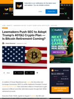 Lawmakers Push SEC To Adopt Trump’s 401(k) Crypto Plan — Is Bitcoin Retirement Coming?
