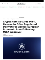 Crypto.com Secures MiFID License to Offer Regulated Derivatives Across European Economic Area Following MiCA Approval - 
