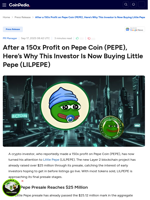 After a 150x Profit on Pepe Coin (PEPE), Here’s Why This Investor Is Now Buying Little Pepe (LILPEPE)