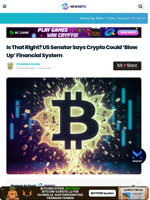 US Senator Says Crypto Could 'Blow Up' Financial System