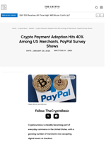 Crypto Payment Adoption Hits 40% Among US Merchants, PayPal Survey Shows