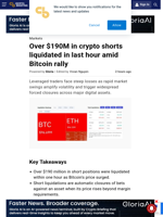 Over $190M in crypto shorts liquidated in last hour amid Bitcoin rally