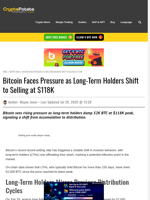 Bitcoin Faces Pressure as Long-Term Holders Shift to Selling at $118K
