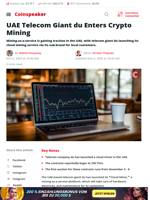 UAE Telecom Giant du Enters Crypto Mining - Coinspeaker