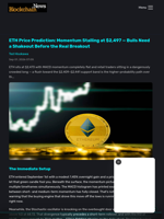 ETH Price Prediction: Momentum Stalling at $2,497 — Bulls Need a Shakeout Before the Real Breakout - Blockchain.News