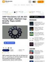 XRP Reclaims $3.40 All-Time High, Market Cap Briefly Tops $200 Billion – Markets and Prices Bitcoin News